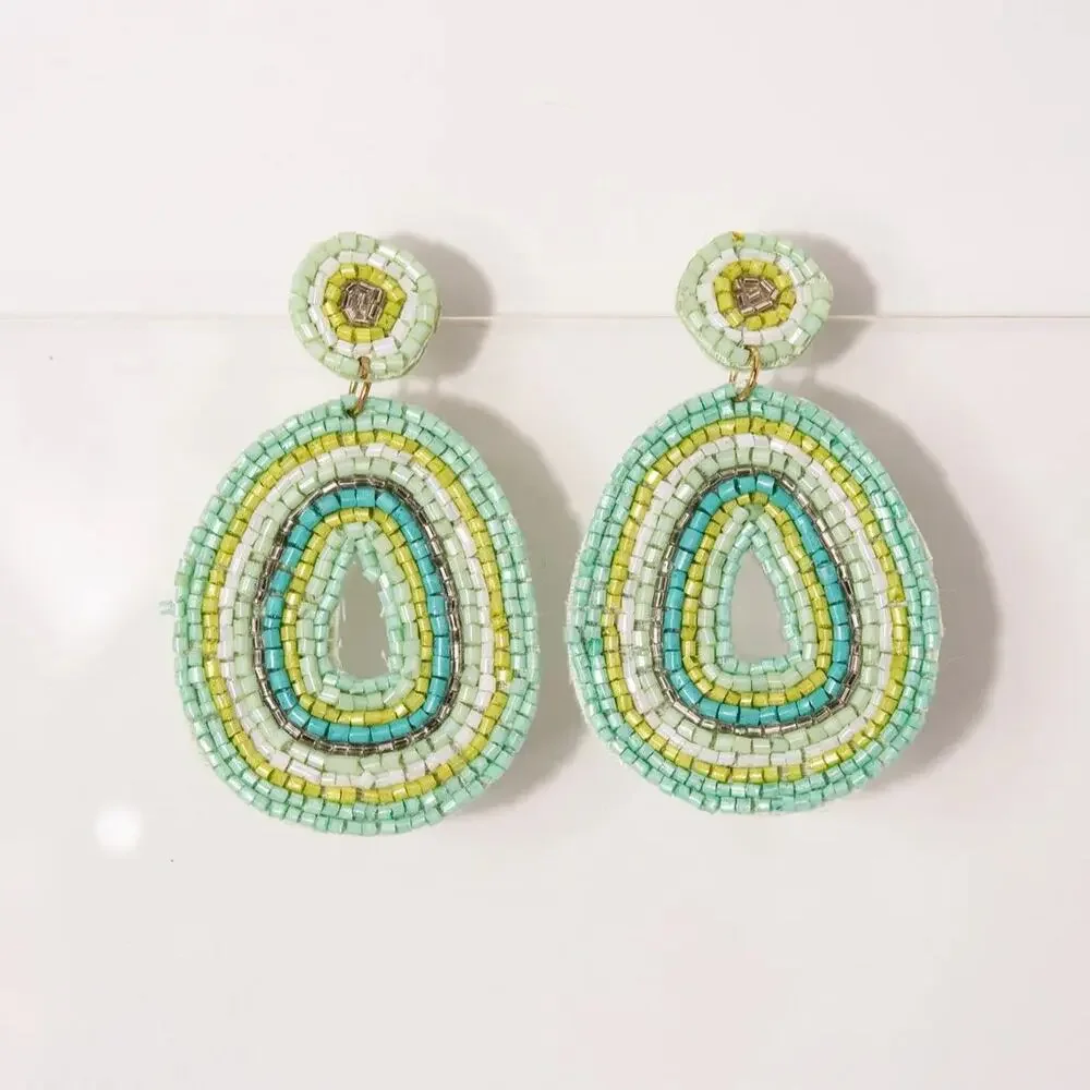 A443-D • Aqua Beaded Teardrop Statement Earrings